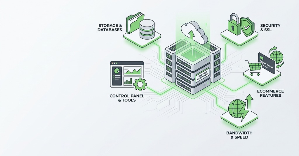 Illustration of resources included in a hosting plan for what is web hosting & why you need it