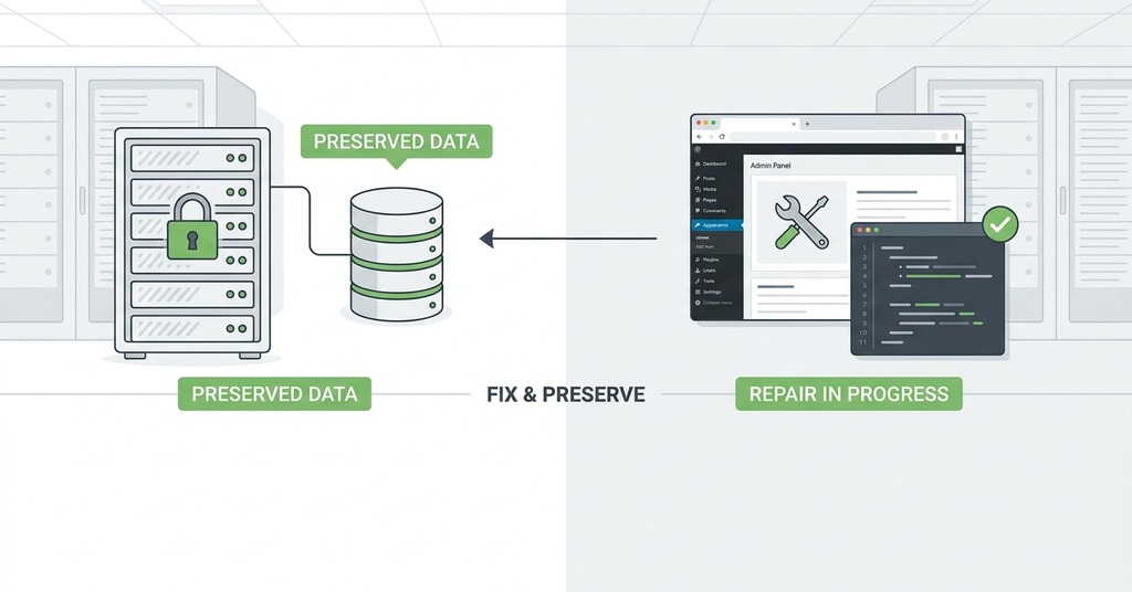 Illustration of repair the cause without losing the evidence for wordpress white screen of death