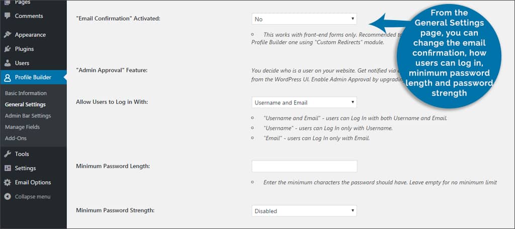 profile settings page