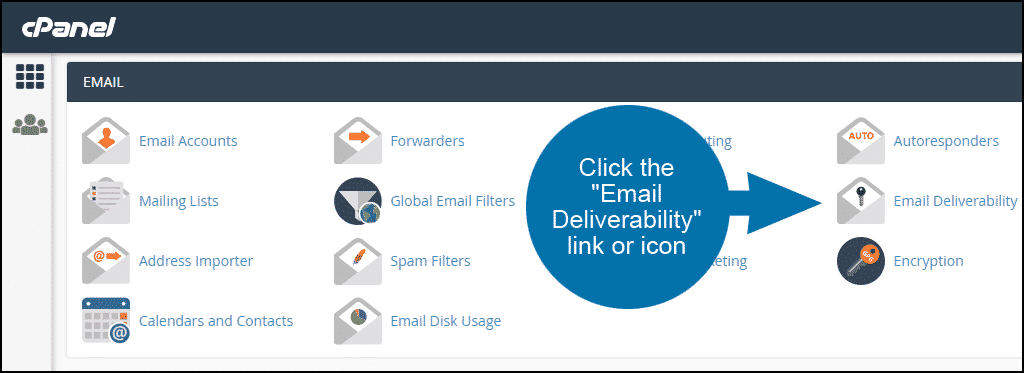 cPanel select EMAIL deliverability section