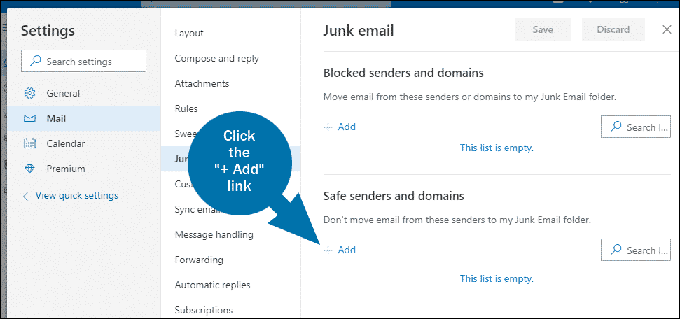 how to whitelist an email in outlook