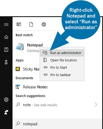 run Notepad as administrator