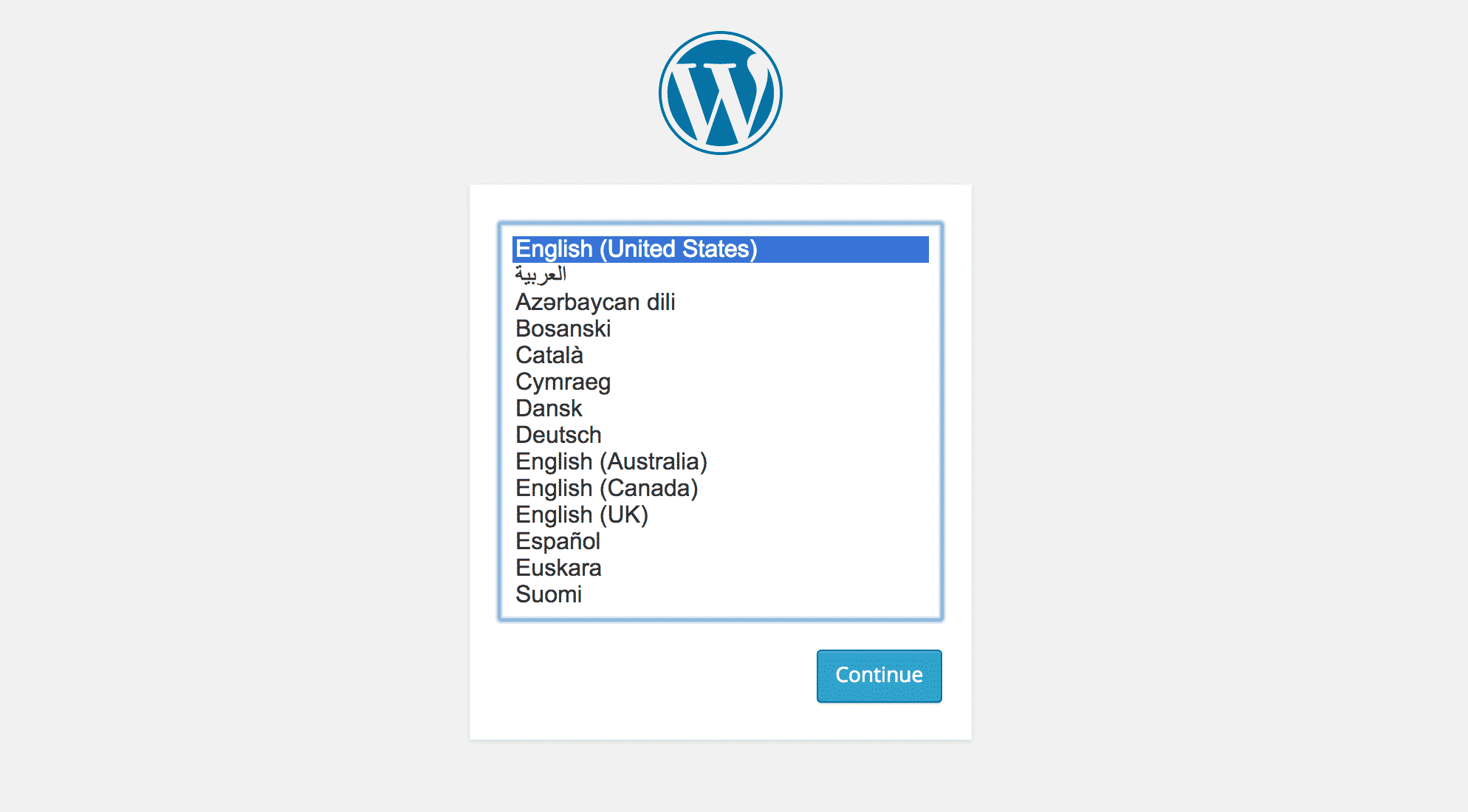 WordPress 4 Language Screen