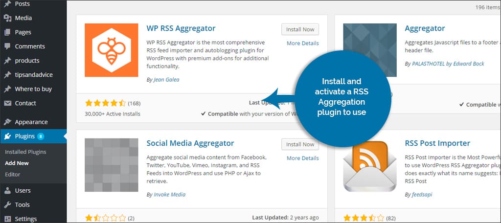 aggregációs plugin telepítése