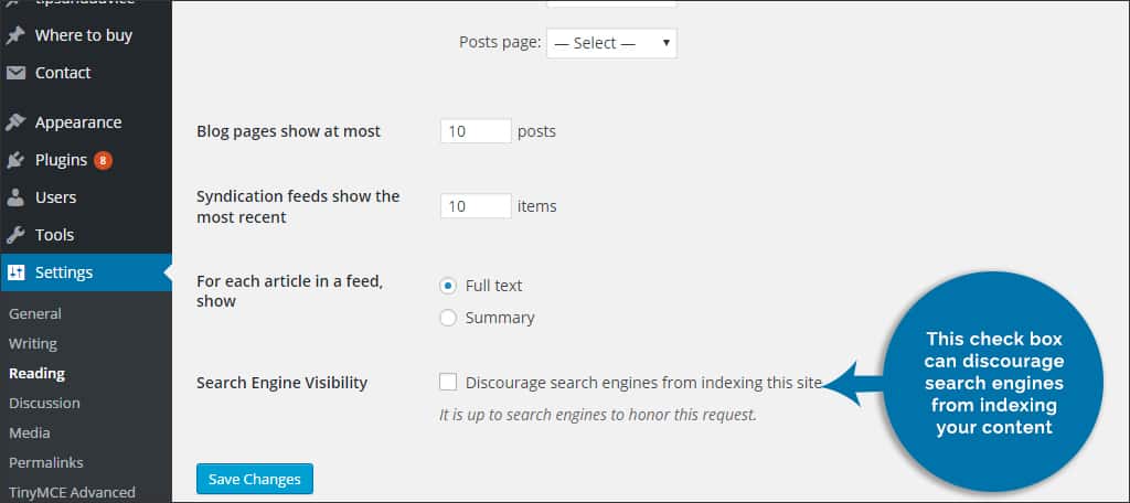 visibility settings in wp