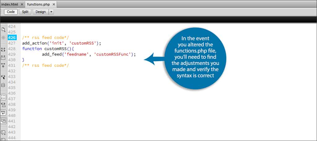 A syntax error can cause RSS errors in WordPress