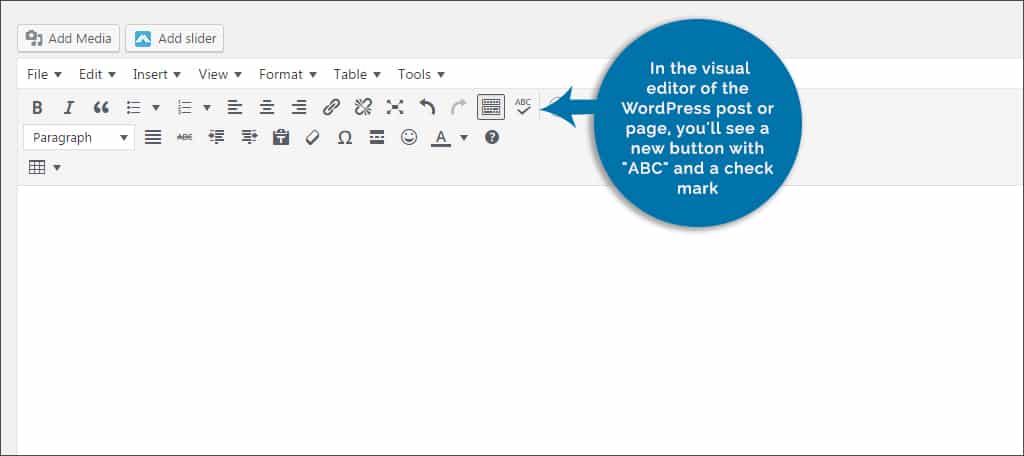 abc and checkmark in visual editor