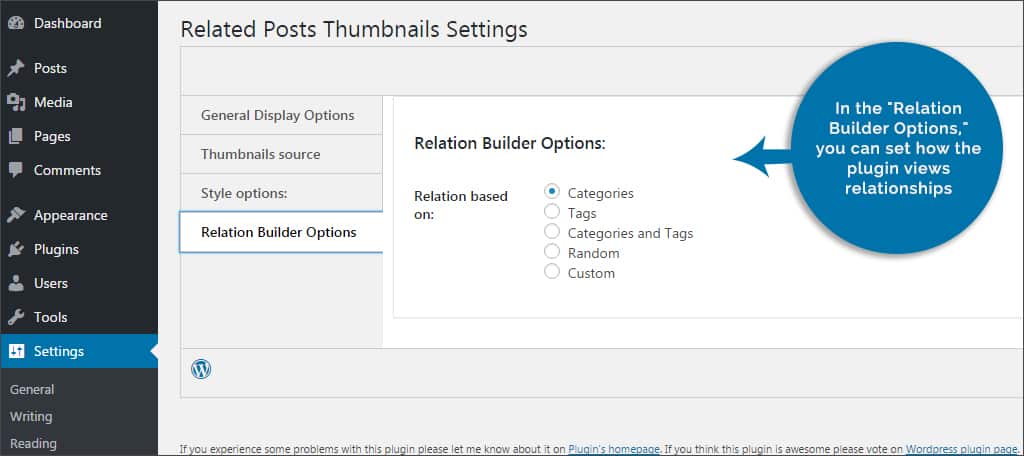 relation builder options