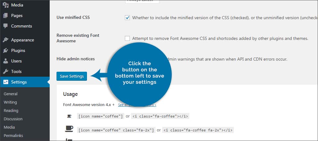 save settings button