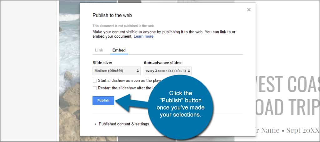 Google Slides Embed Publish