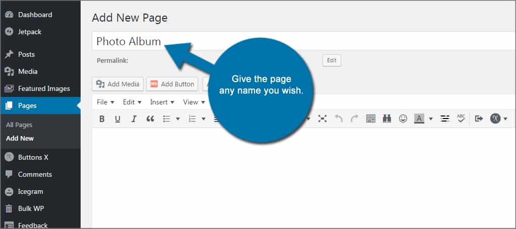 WordPress Name New Page