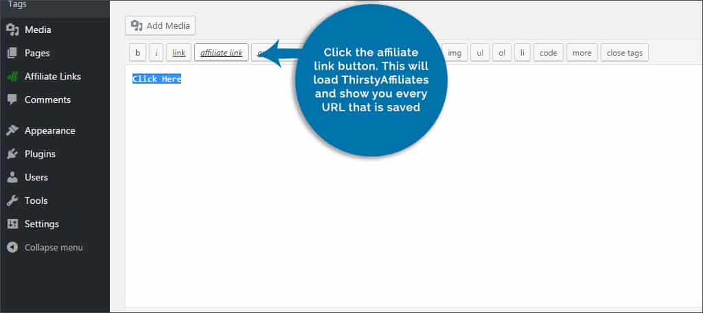 click affiliate link button