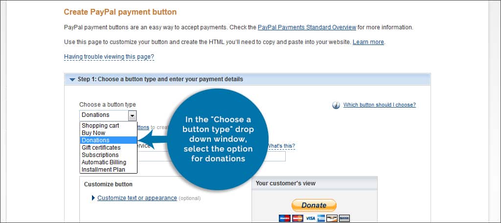 choose donation button