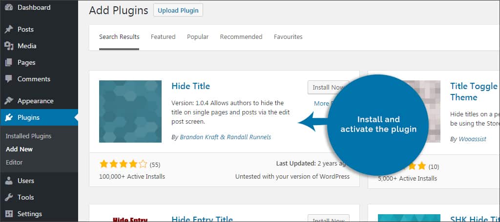 install and activate hide title plugin