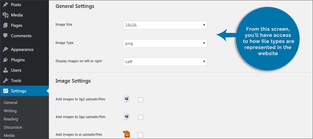 general settings for file type icons