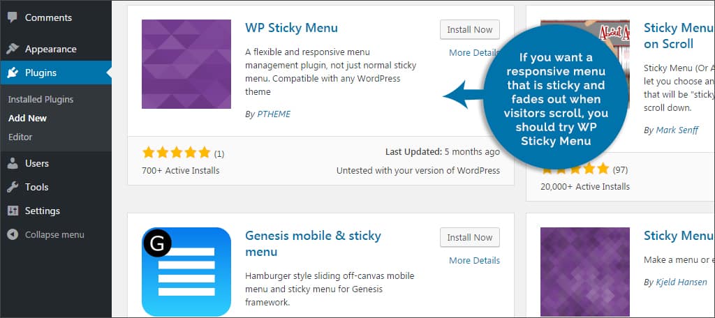 wp sticky menu