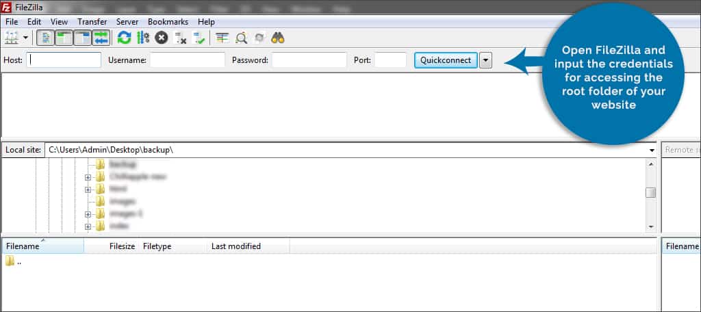 in filezilla input credential