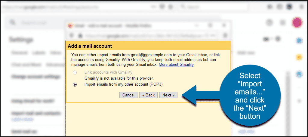 select "Import emails..." and click the "Next" button