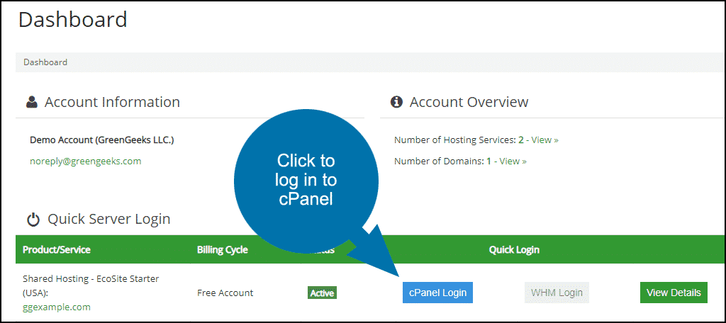 log in to cPanel