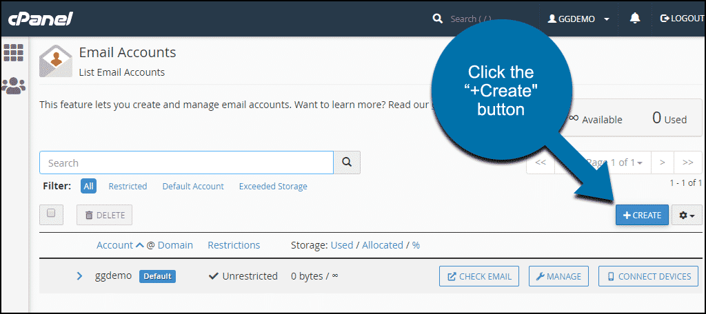 click the "+Create" button