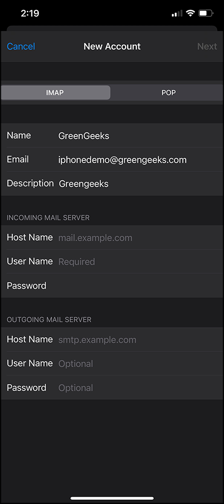 IMAP, POP, Server Settings