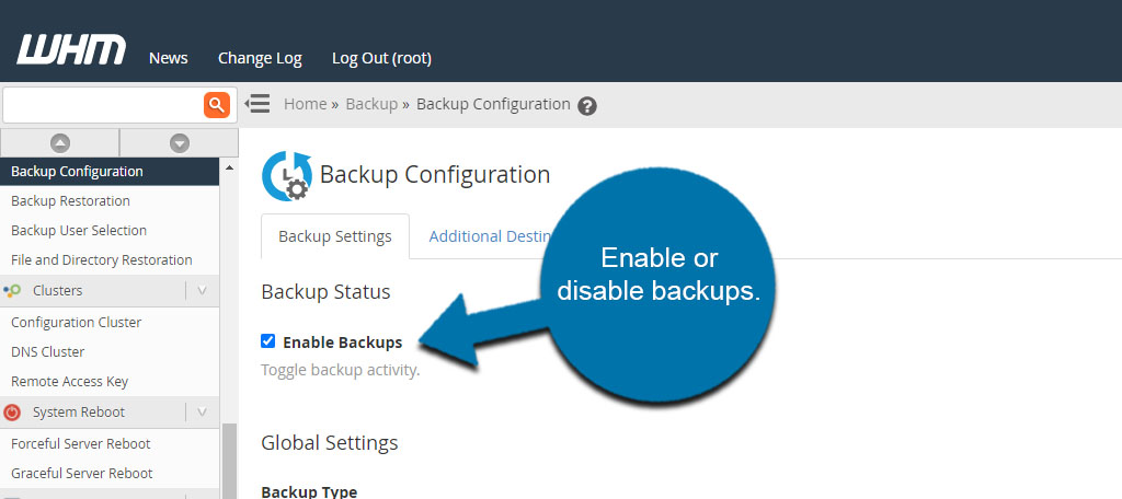 Enable or Disable Backups