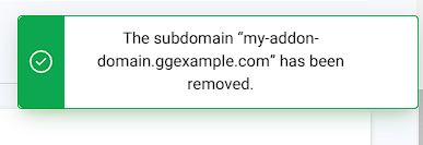 GreenGeeks Dashboard Delete Addon Domain Confirmation Notification