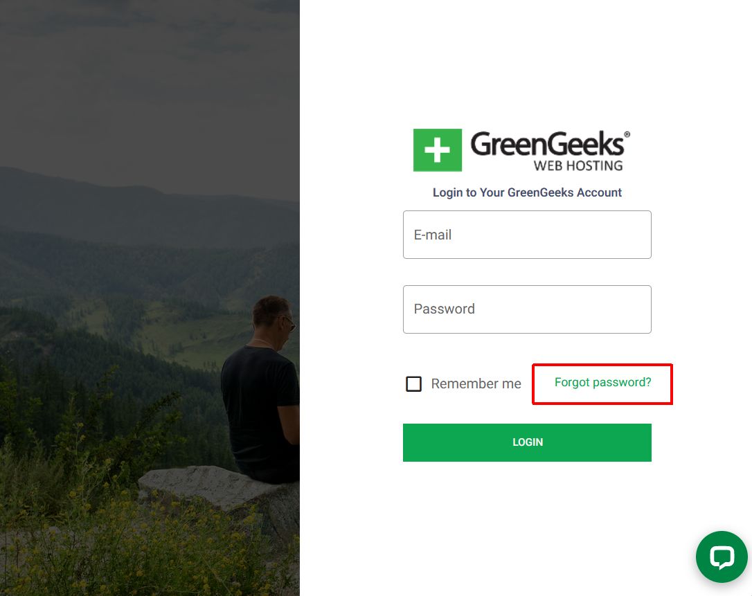 GreenGeeks Dashboard Forgot Password button