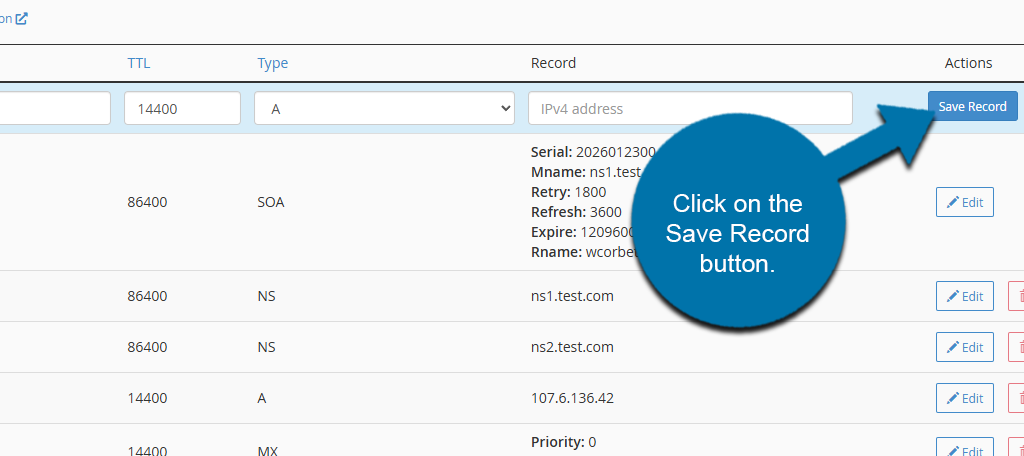 Save Record Button How to Manage DNS Zones for Customer Accounts as a Reseller