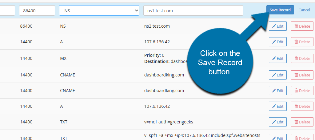 Save Record Button How to Manage DNS Zones for Customer Accounts as a Reseller