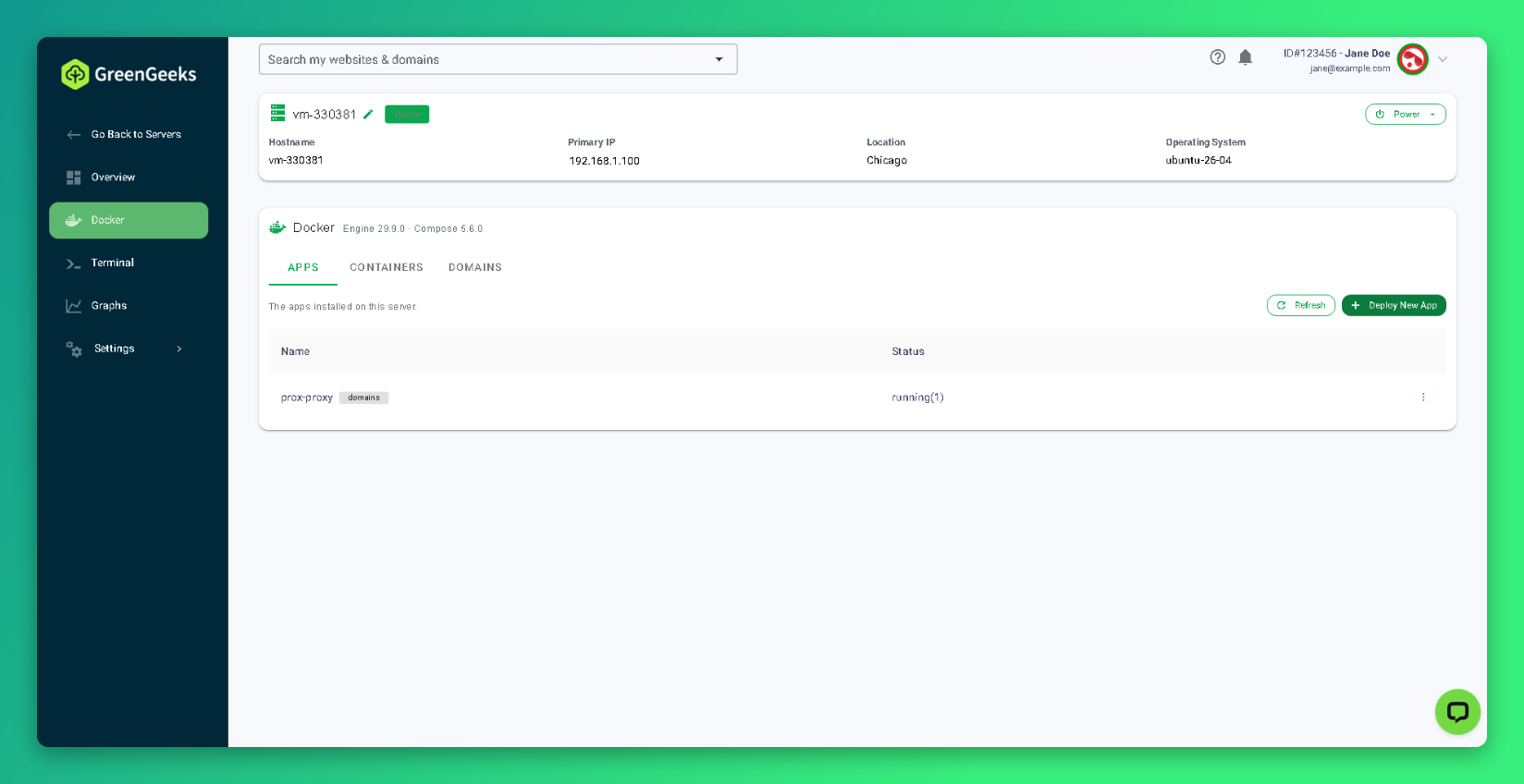 Docker page with the Apps tab open