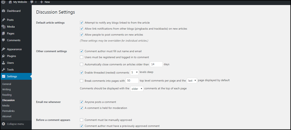 Discussion Settings