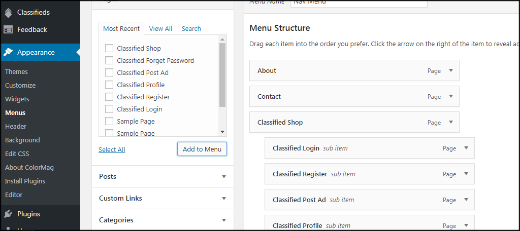 Menu Structure