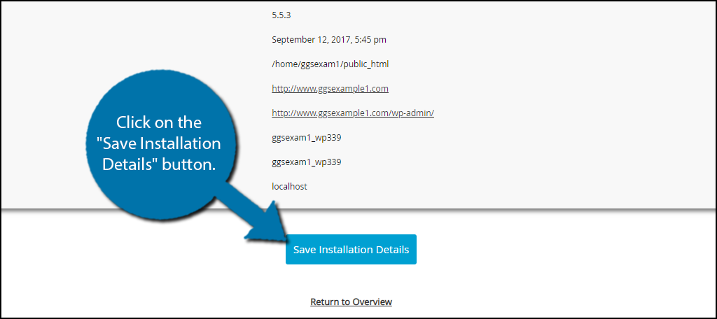 Save Installation Details