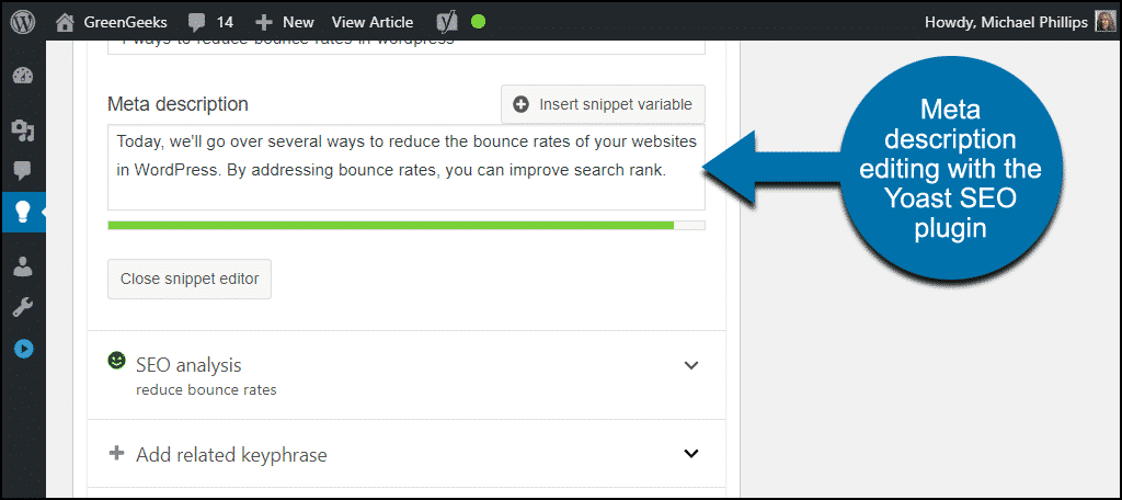 editing meta description with Yoast WordPress plugin