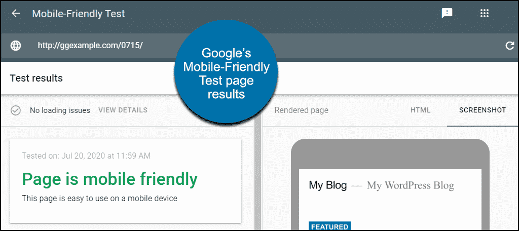 Google's mobile-friendly test page