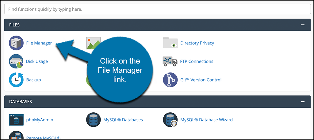 Click on File Manager link to move a wordpress site