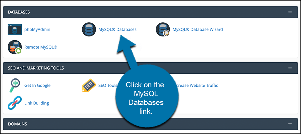 Click on MySQL databases