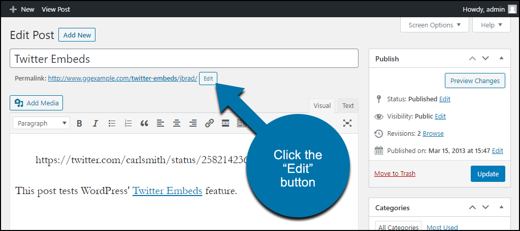 WordPress enlaces permanentes editor clásico editar ubicación de slug