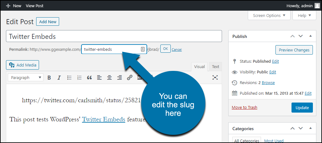 WordPress enlaces permanentes editor clásico editar slug