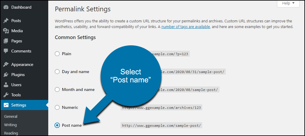 Cambio de configuración de enlaces permanentes de WordPress