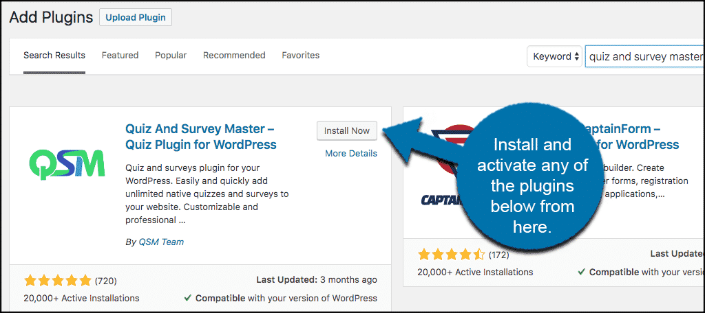 Install and activate wordpress survey plugin