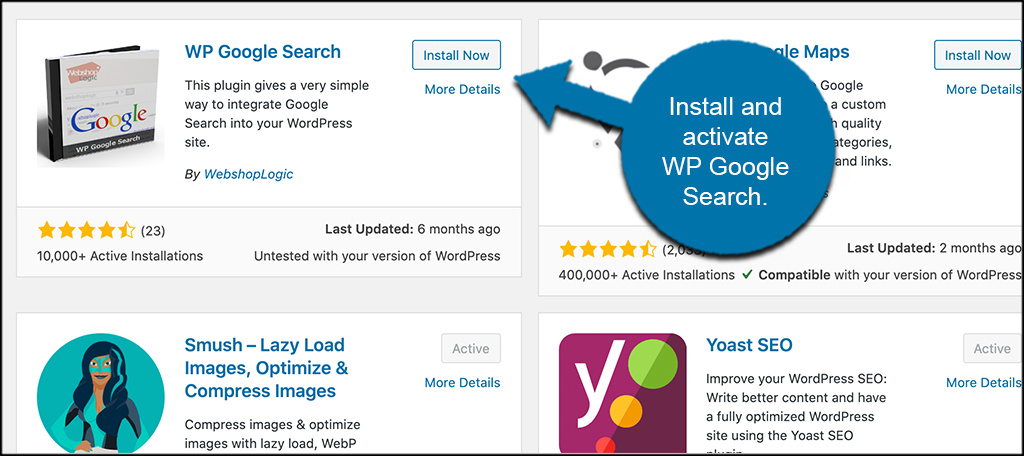 Install and activate WP Google Search