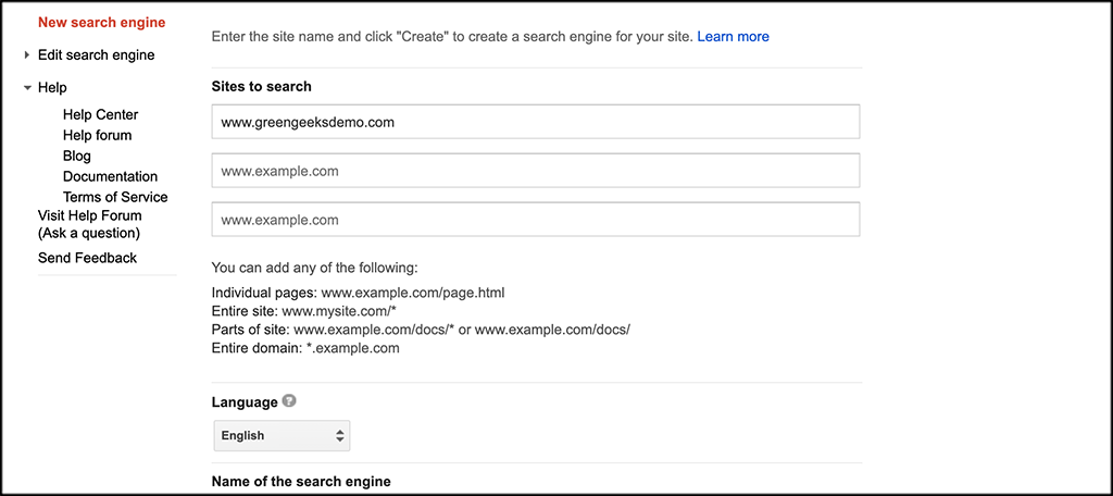 Google custom search engine info