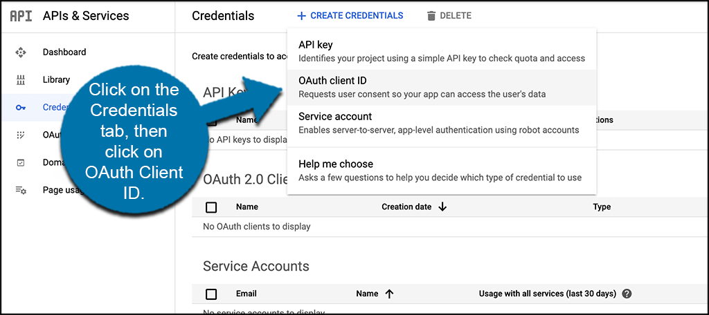 Click credentials then OAuth client id