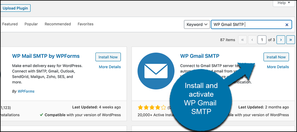 Install and activate gmail smtp plugin