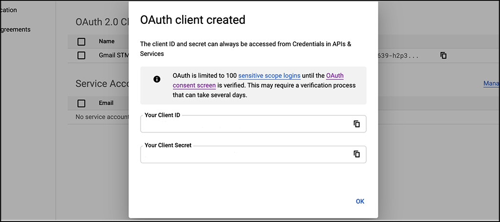 OAuth client created