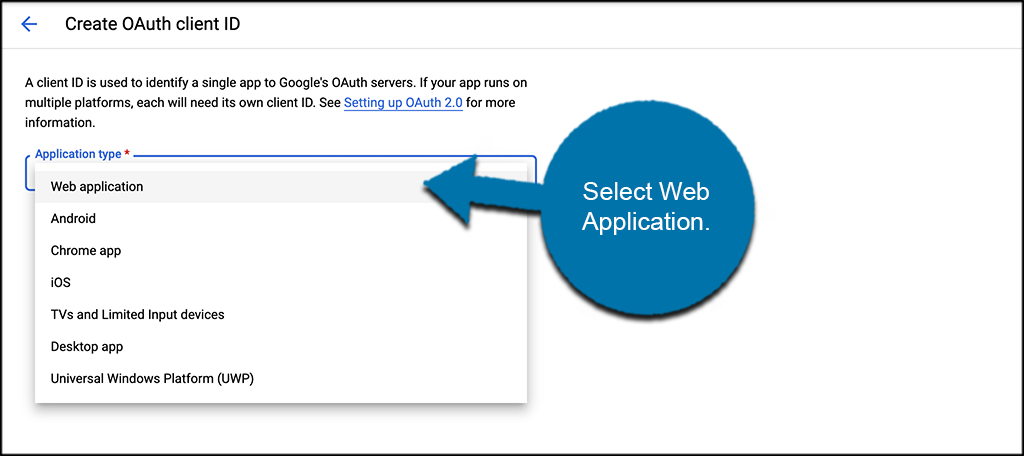 Select web application for Gmail smtp