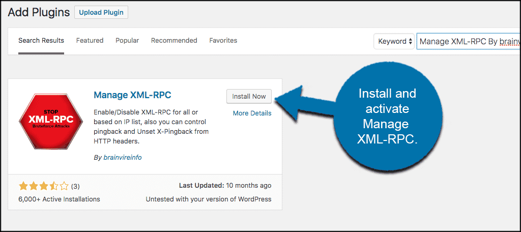 Install and activate the manage xml rpc plugin