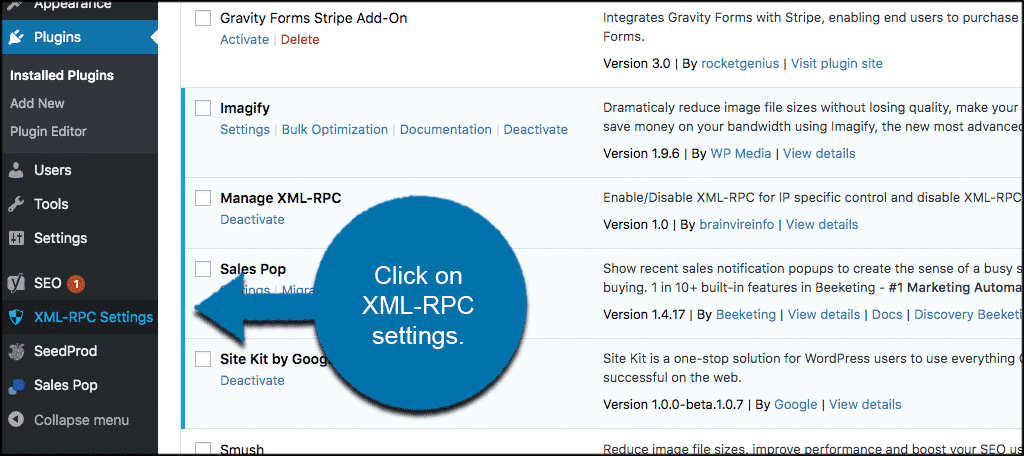 Click on xml rpc settings